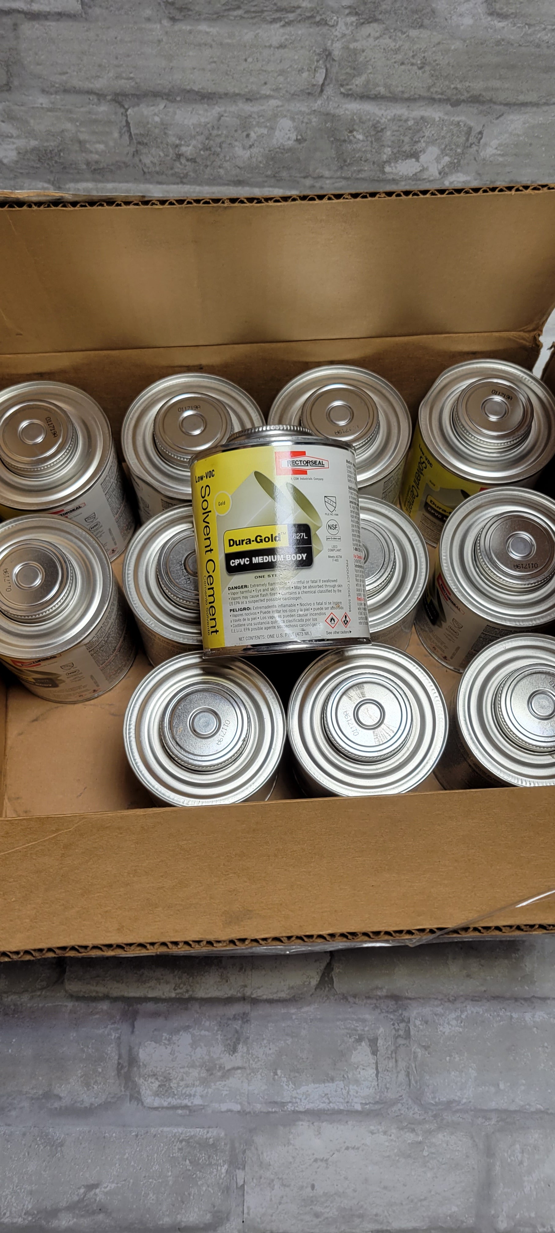 Rectorseal 55998 Pint Dura-Gold 627L Low Voc Cpvc Solvent Cement, Lot of 12 (8066271117550)